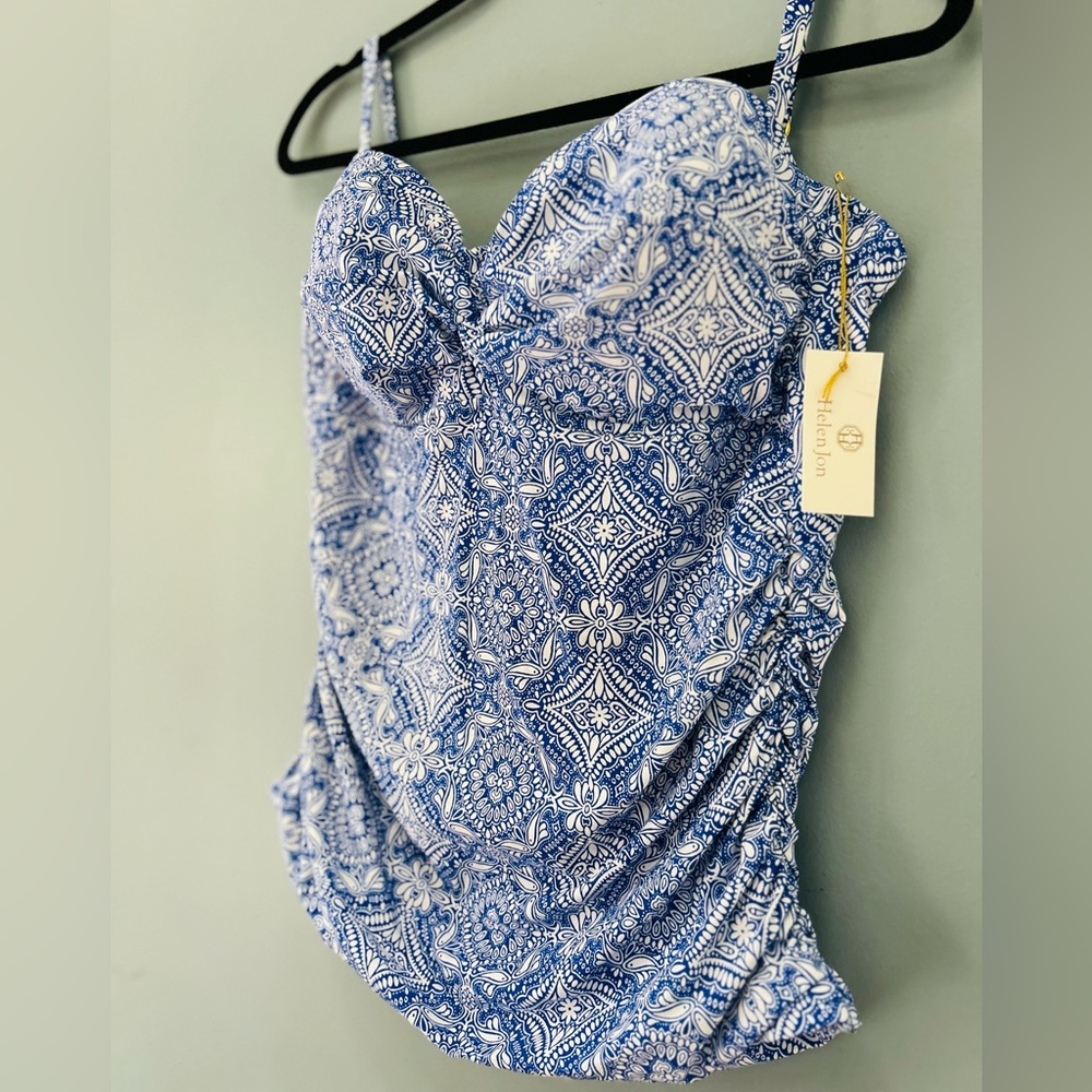NWT Helen Jon Twist Underwire Tankini in Riviera Blue